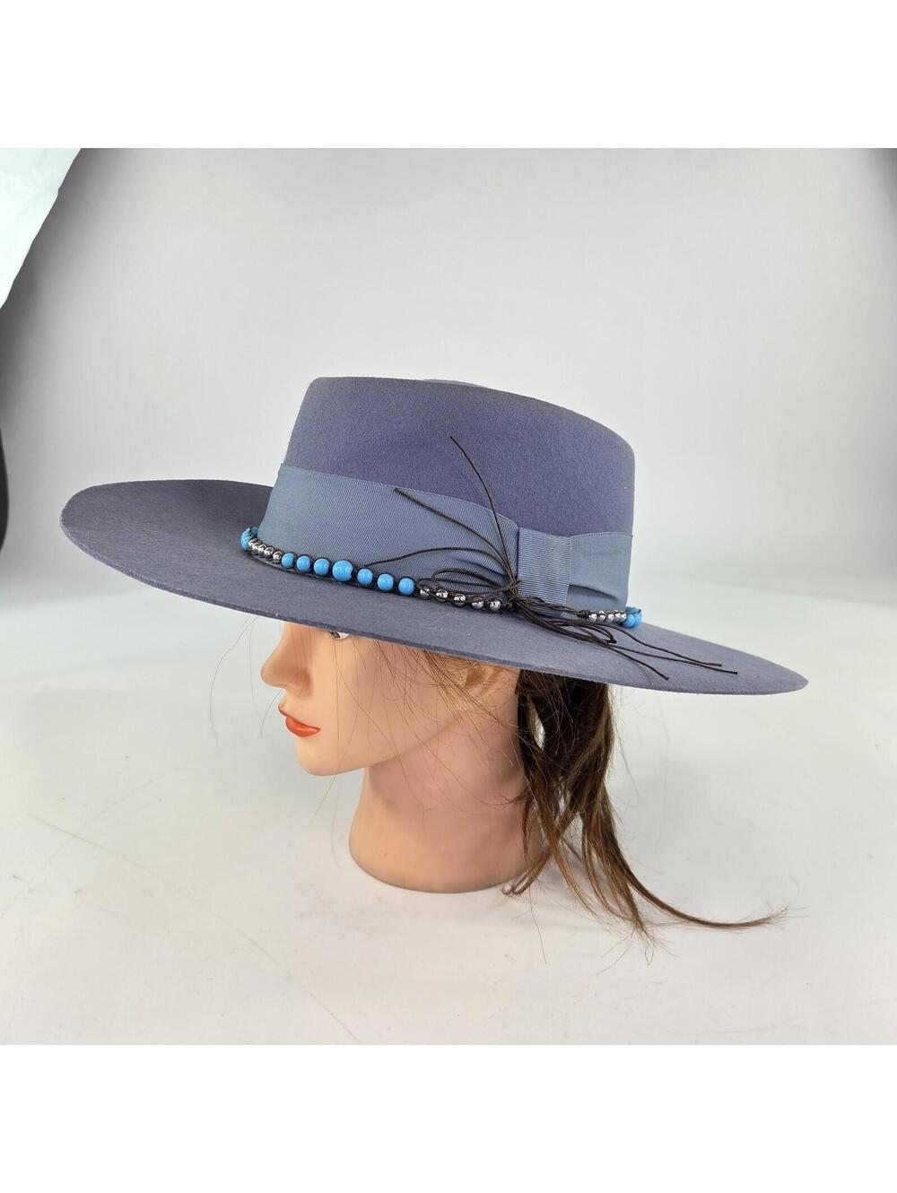 SHYANNE WOMEN'S DANCER TELESCOPE WOOL FELT WESTERN HAT ONE SIZE BLUE GAMBLER HAT - Picture 2 of 9